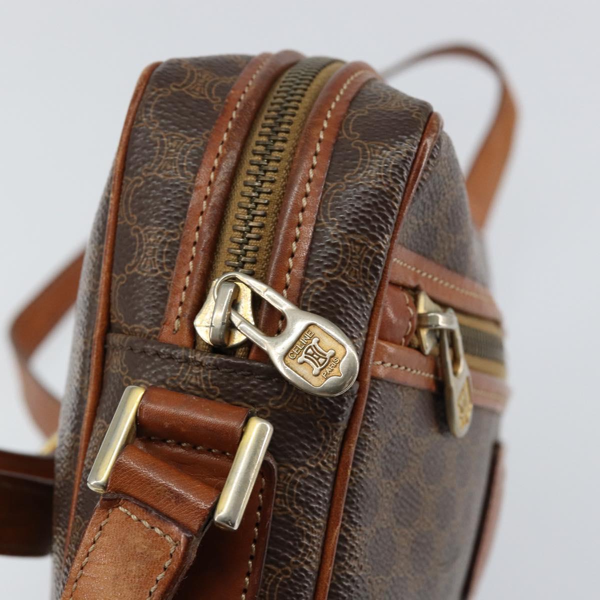 CELINE Macadam Canvas Shoulder Bag PVC Leather Brown Gold Auth ep11508