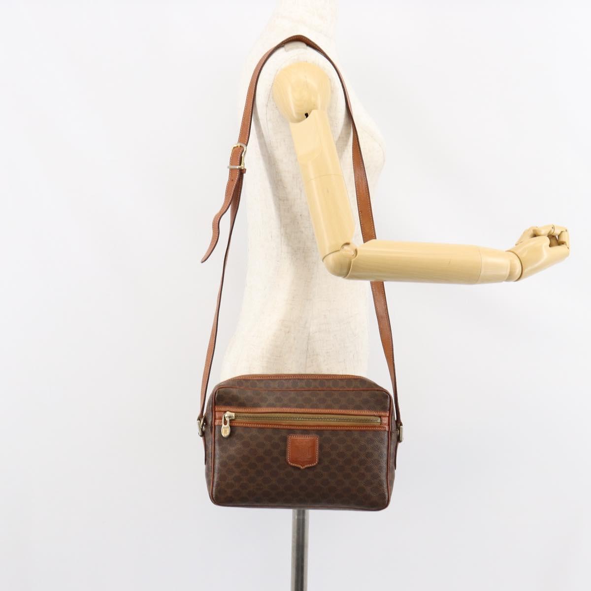 CELINE Macadam Canvas Shoulder Bag PVC Leather Brown Gold Auth ep11508