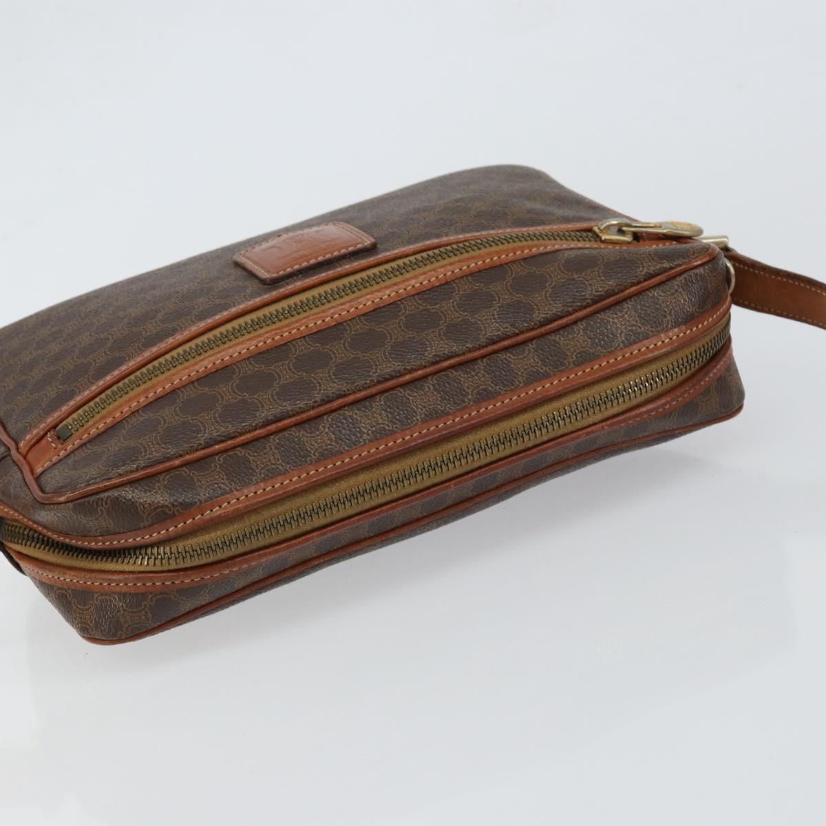 CELINE Macadam Canvas Shoulder Bag PVC Leather Brown Gold Auth ep11508