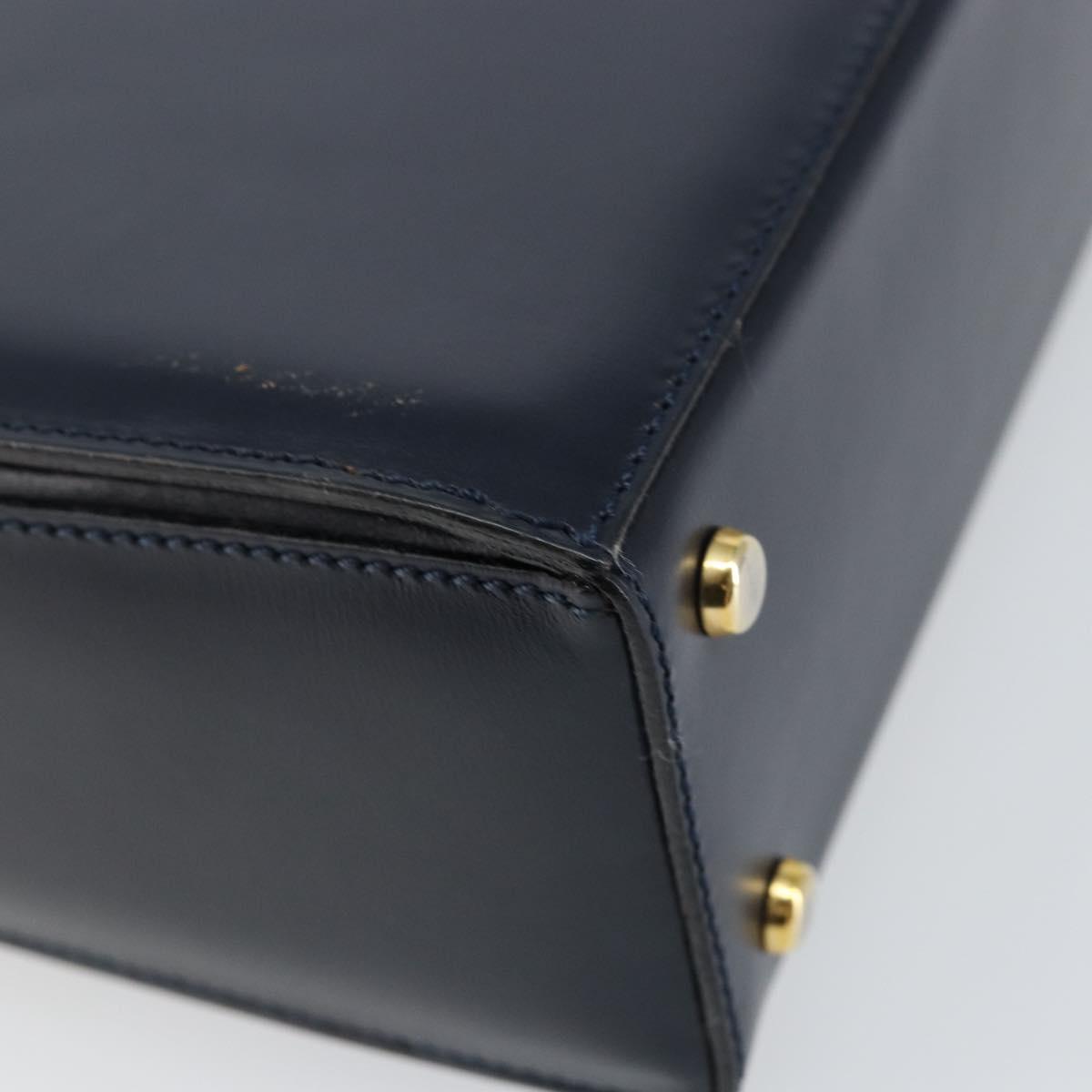 CELINE Horse Carriage Hand Bag Leather Navy Gold Auth ep11510