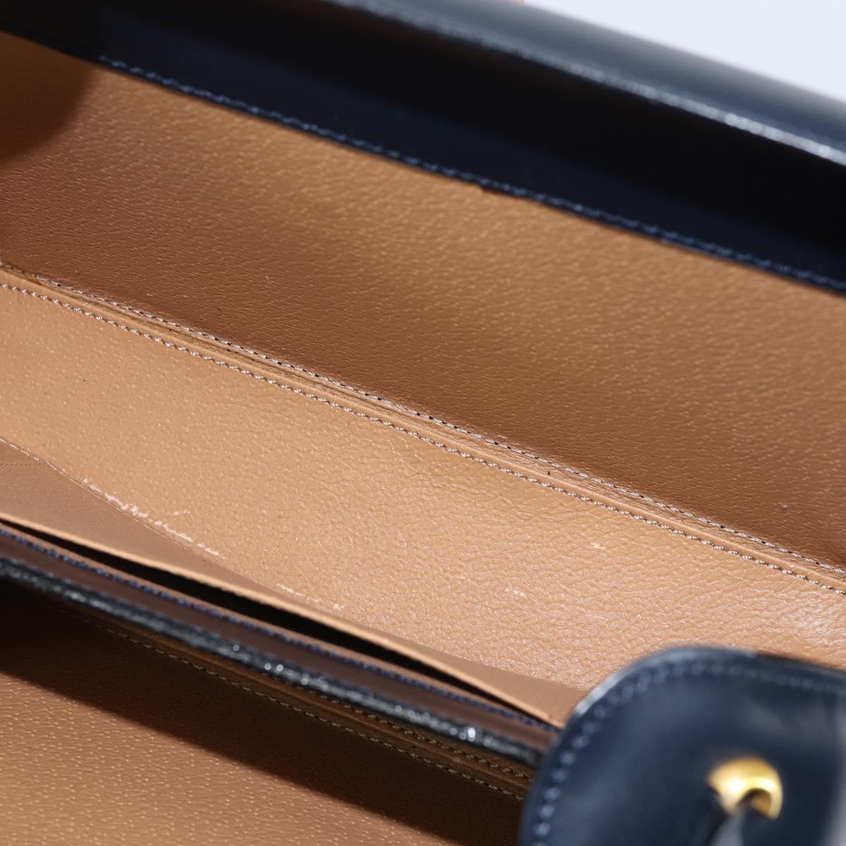 CELINE Horse Carriage Hand Bag Leather Navy Gold Auth ep11510