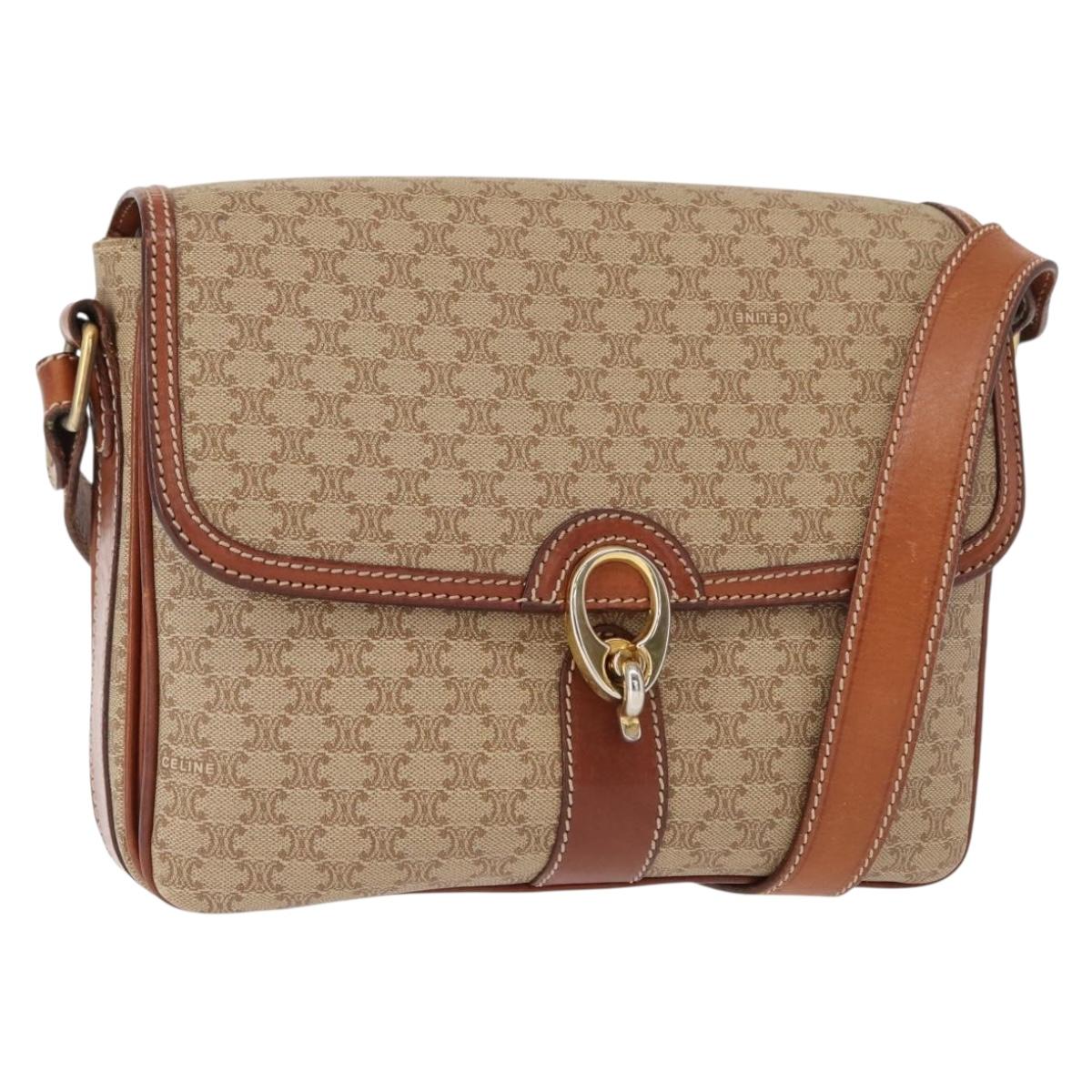 CELINE Macadam Canvas Shoulder Bag PVC Beige Gold Auth ep11511