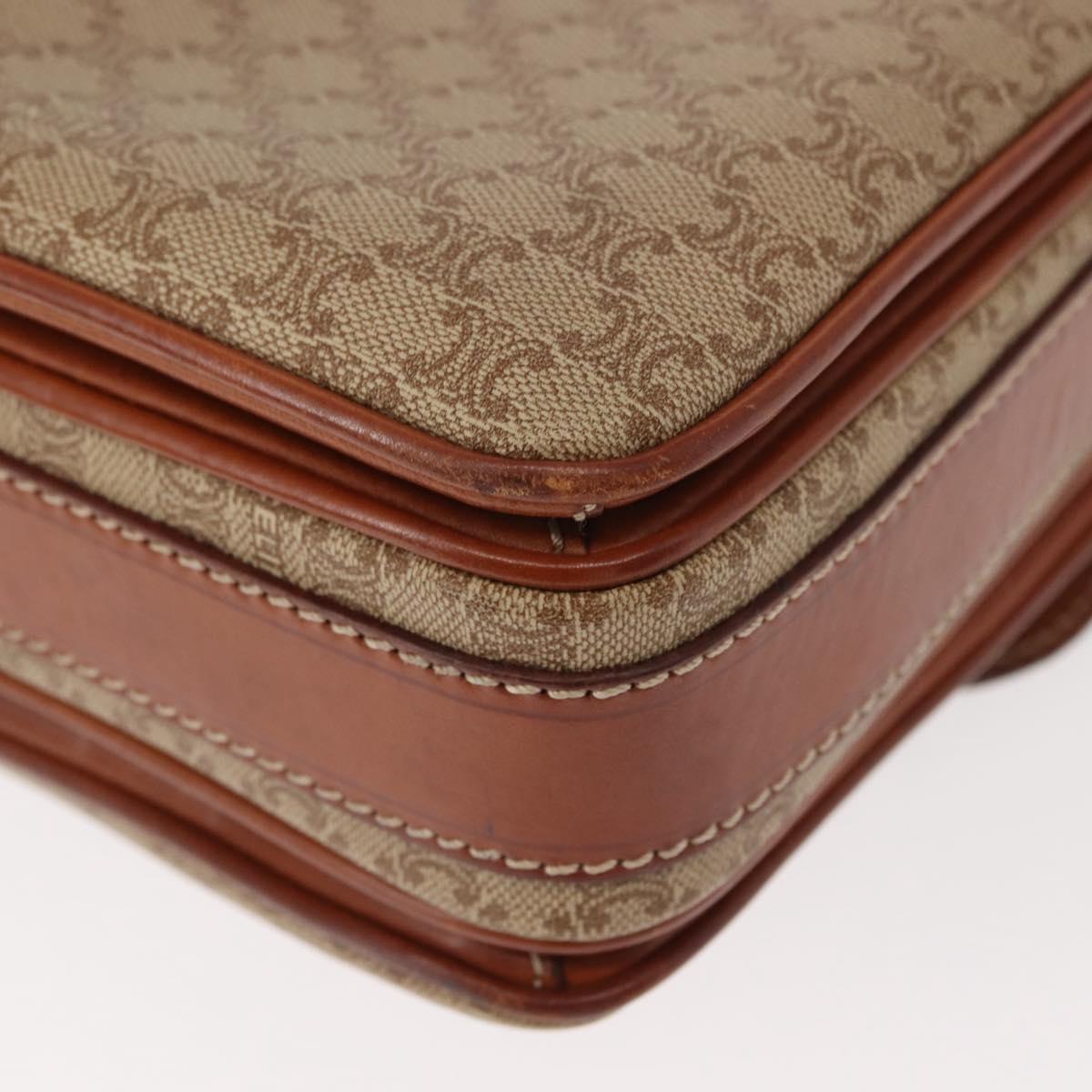 CELINE Macadam Canvas Shoulder Bag PVC Beige Gold Auth ep11511