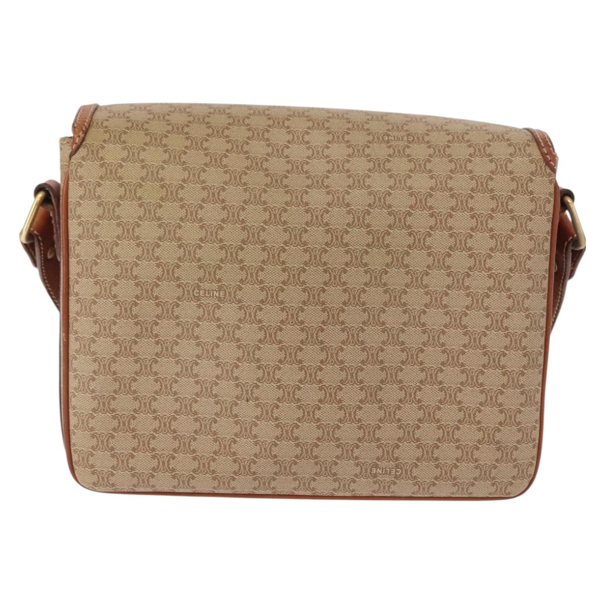 CELINE Macadam Canvas Shoulder Bag PVC Beige Gold Auth ep11511