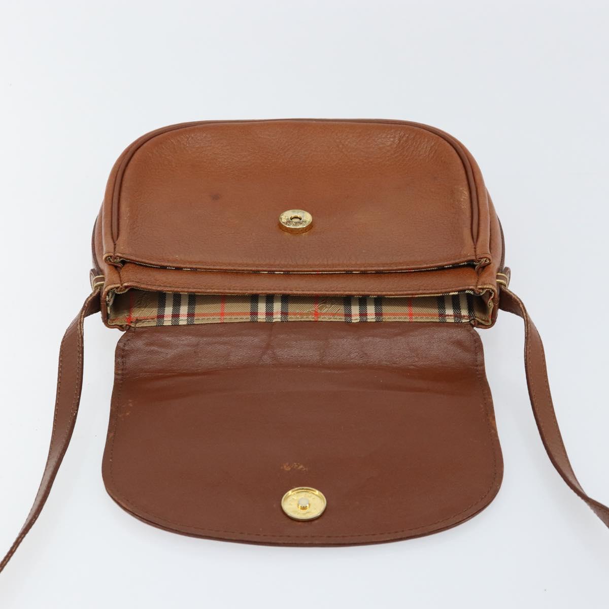 Burberrys Shoulder Bag Leather Gold Brown Auth ep11513