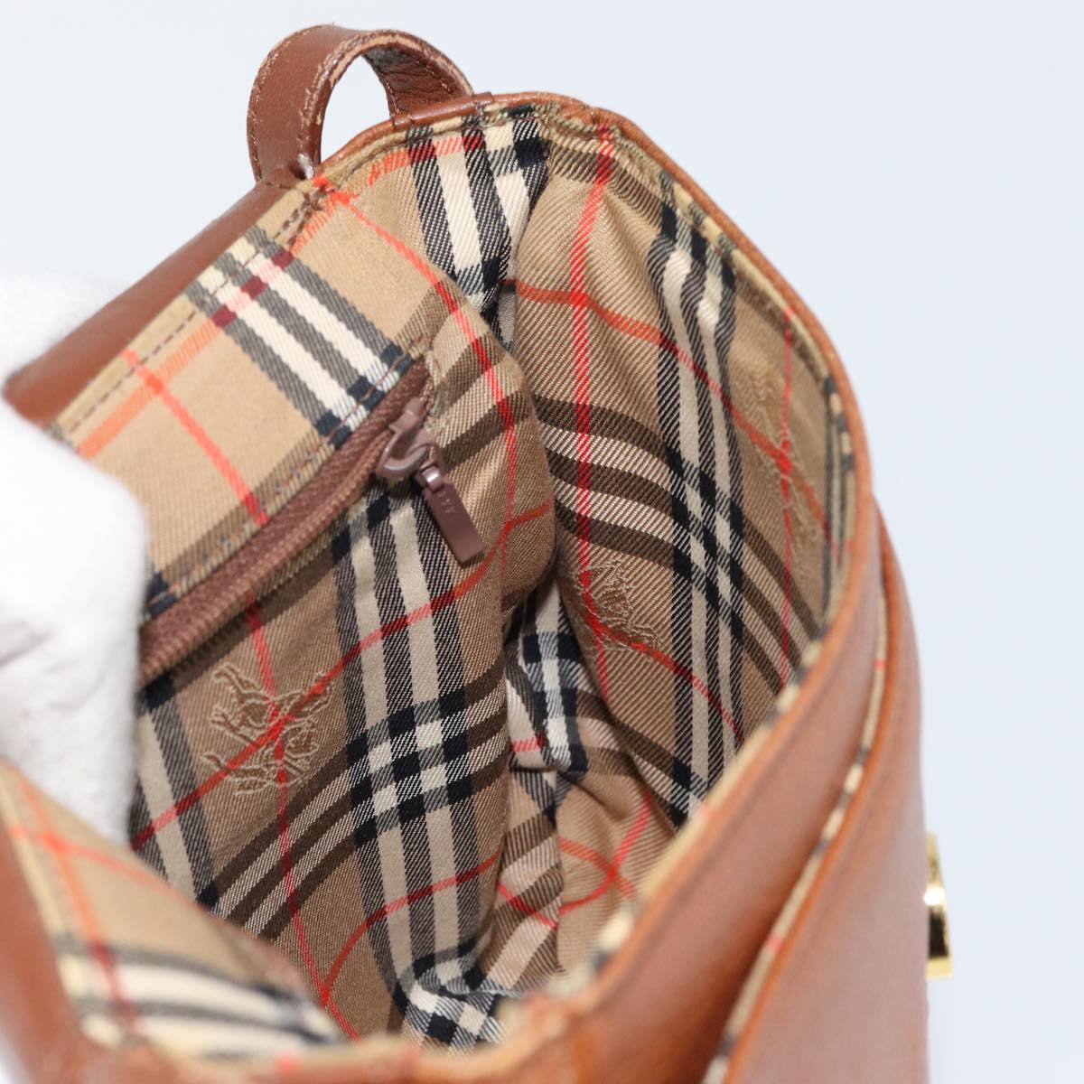 Burberrys Shoulder Bag Leather Gold Brown Auth ep11513