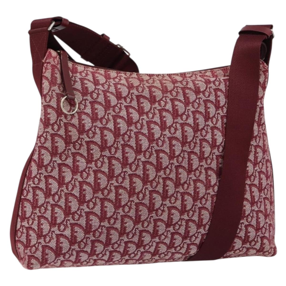 Christian Dior Trotter Canvas Shoulder Bag Red Silver Auth ep11517