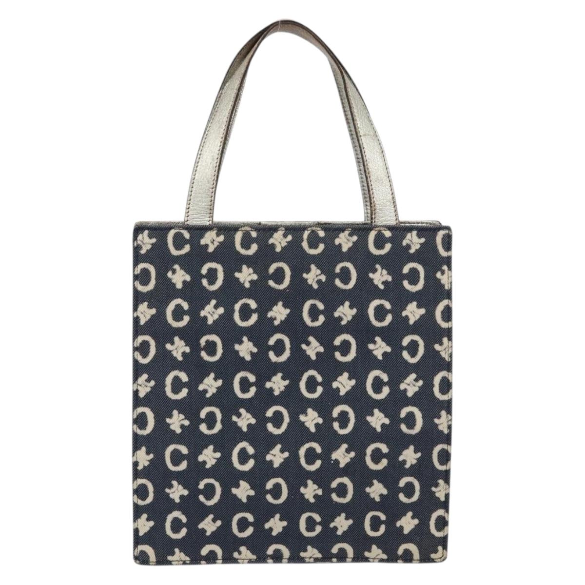 CELINE C Macadam Canvas Hand Bag Denim Blue Silver Auth ep11519
