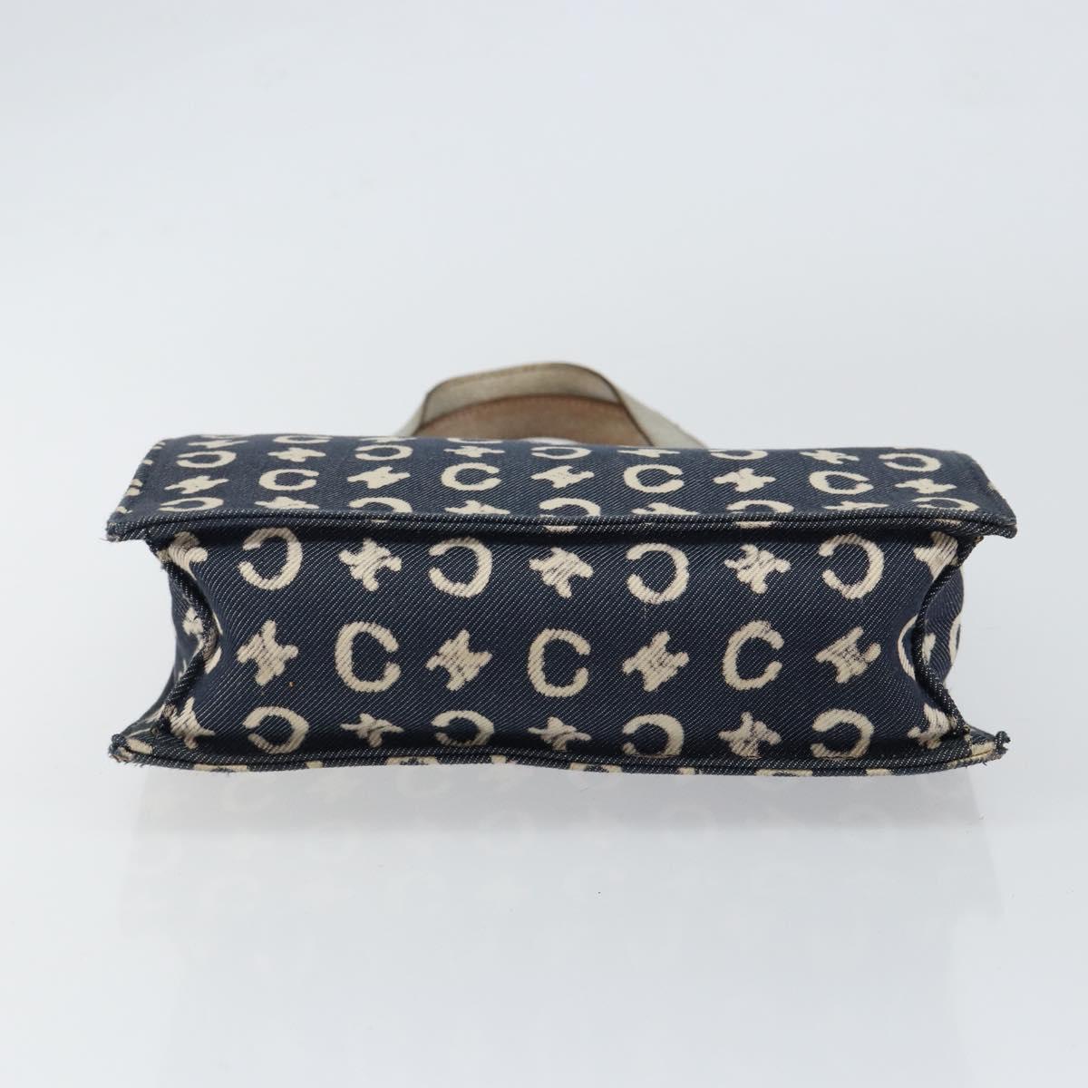 CELINE C Macadam Canvas Hand Bag Denim Blue Silver Auth ep11519