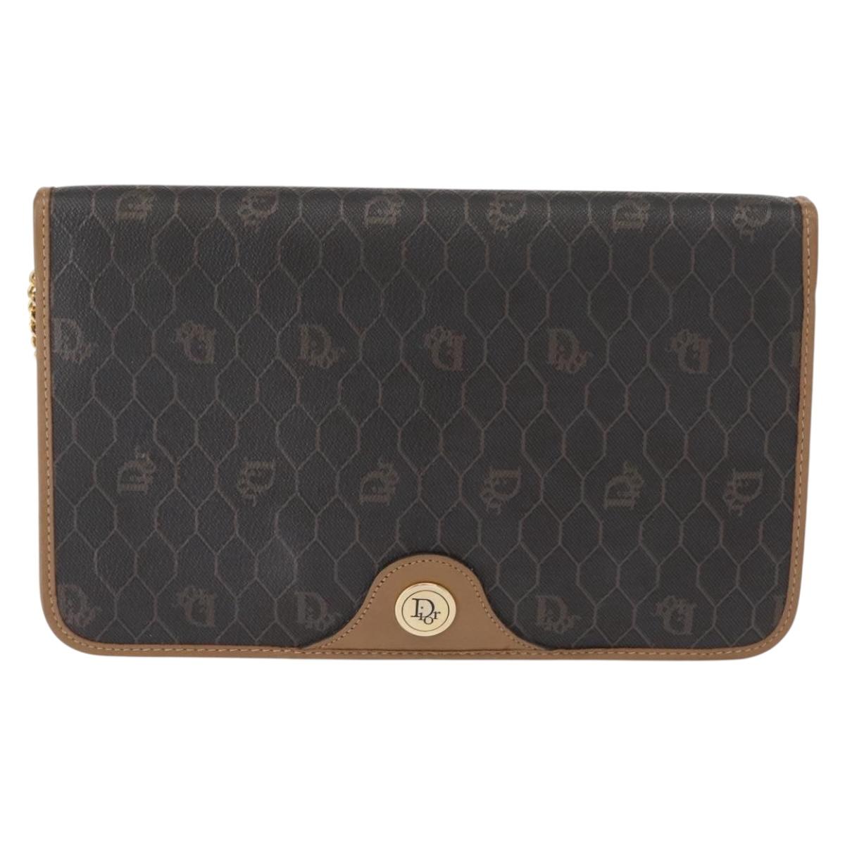 Christian Dior Honeycomb Canvas Chain Shoulder Bag PVC Black Gold Auth ep11520