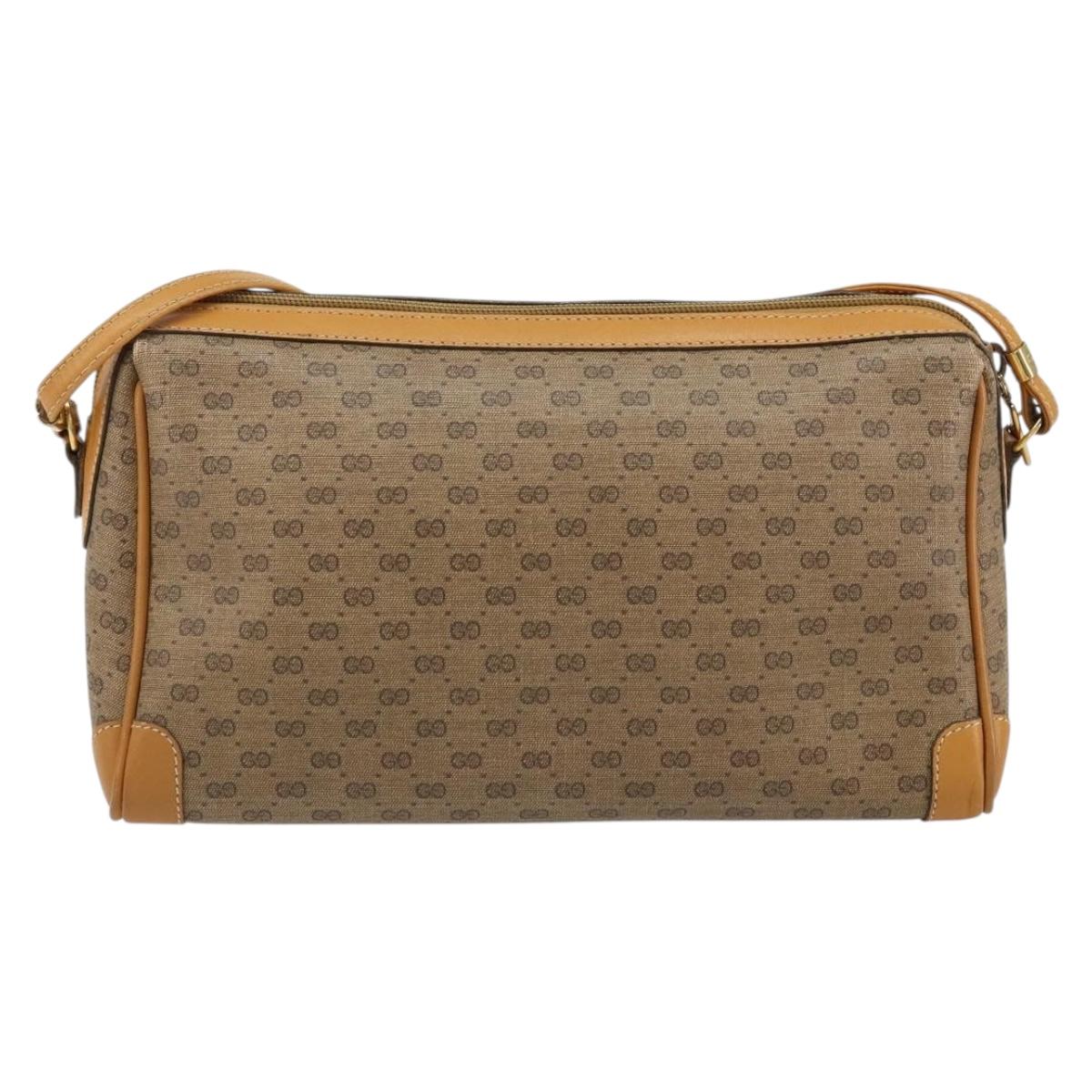 GUCCI Micro GG Supreme Shoulder Bag PVC Beige Gold Auth ep11521
