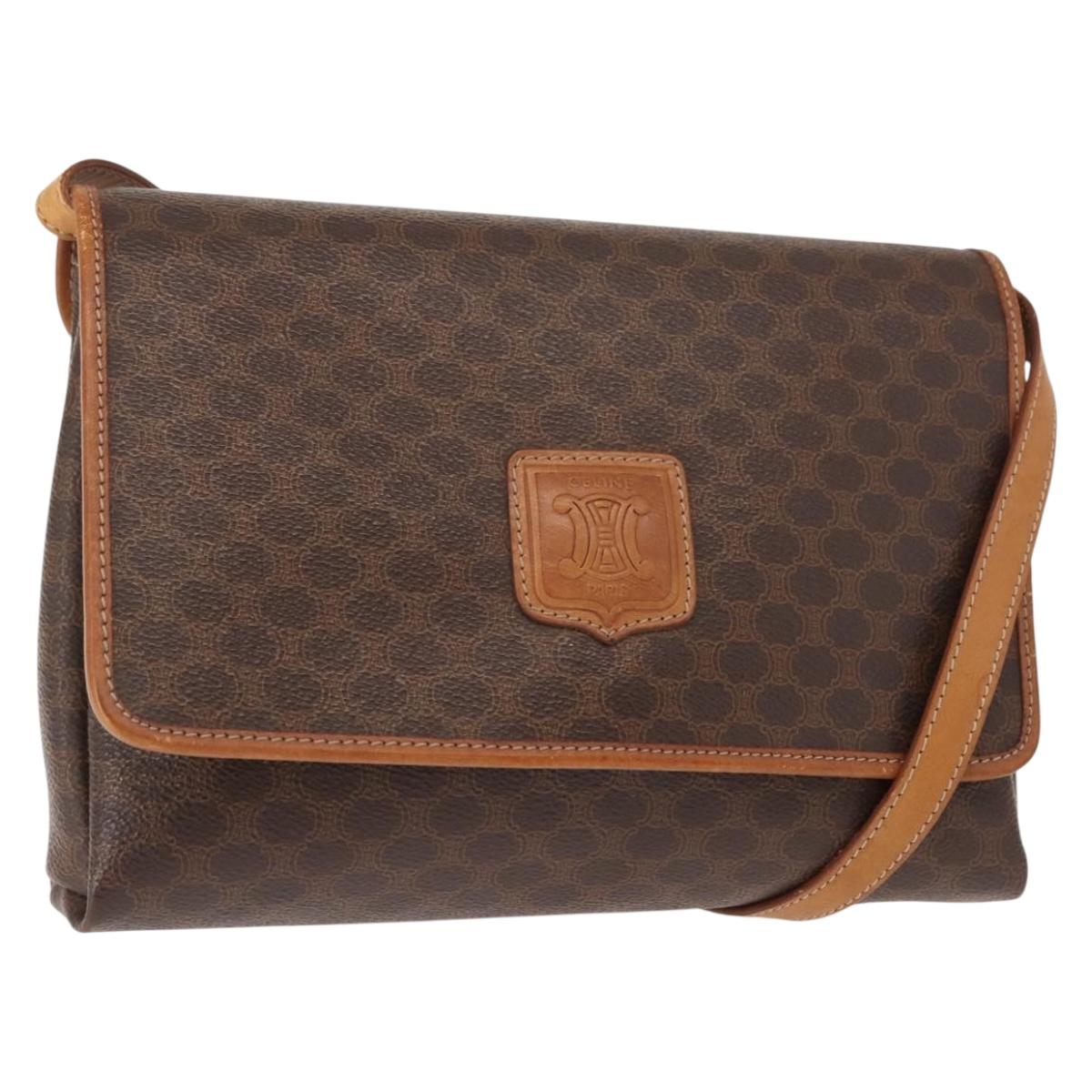 CELINE Macadam Canvas Shoulder Bag PVC Brown Gold Auth ep11522