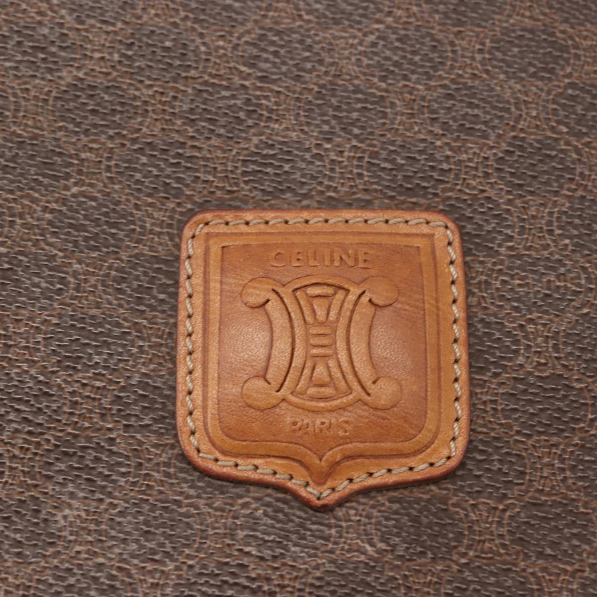 CELINE Macadam Canvas Shoulder Bag PVC Brown Gold Auth ep11522