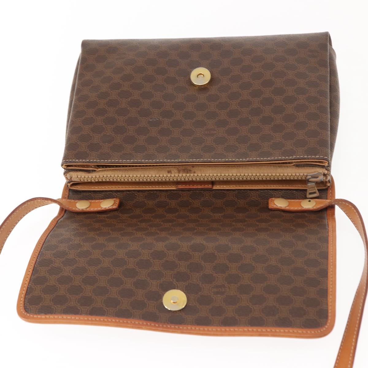 CELINE Macadam Canvas Shoulder Bag PVC Brown Gold Auth ep11522