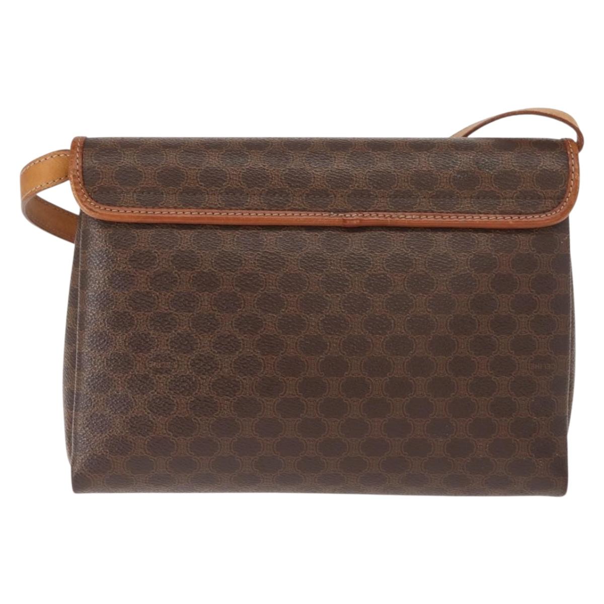 CELINE Macadam Canvas Shoulder Bag PVC Brown Gold Auth ep11522