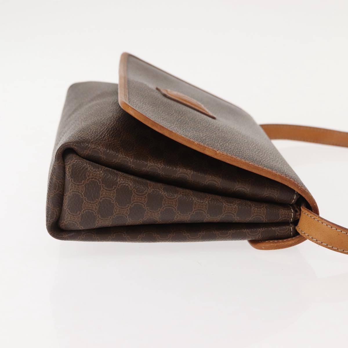 CELINE Macadam Canvas Shoulder Bag PVC Brown Gold Auth ep11522