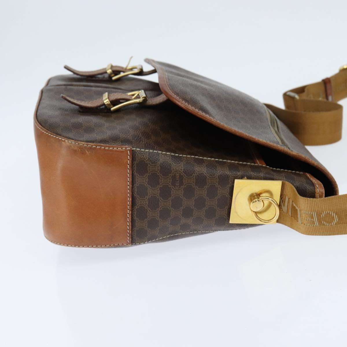 CELINE Macadam Canvas Shoulder Bag PVC Leather Brown Gold Auth ep11523