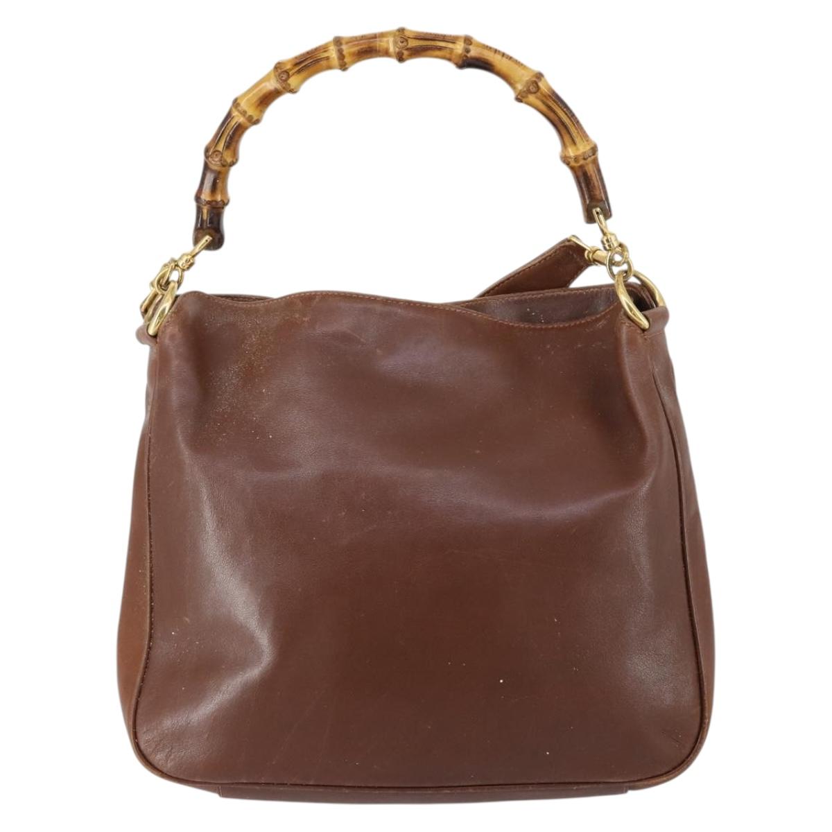GUCCI Bamboo Hand Bag Leather 2way Brown Gold 001 1014 1638 Auth ep11526