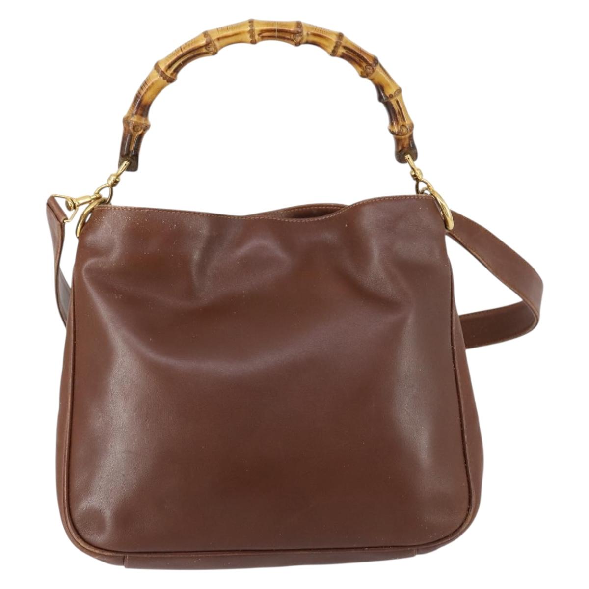 GUCCI Bamboo Hand Bag Leather 2way Brown Gold 001 1014 1638 Auth ep11526