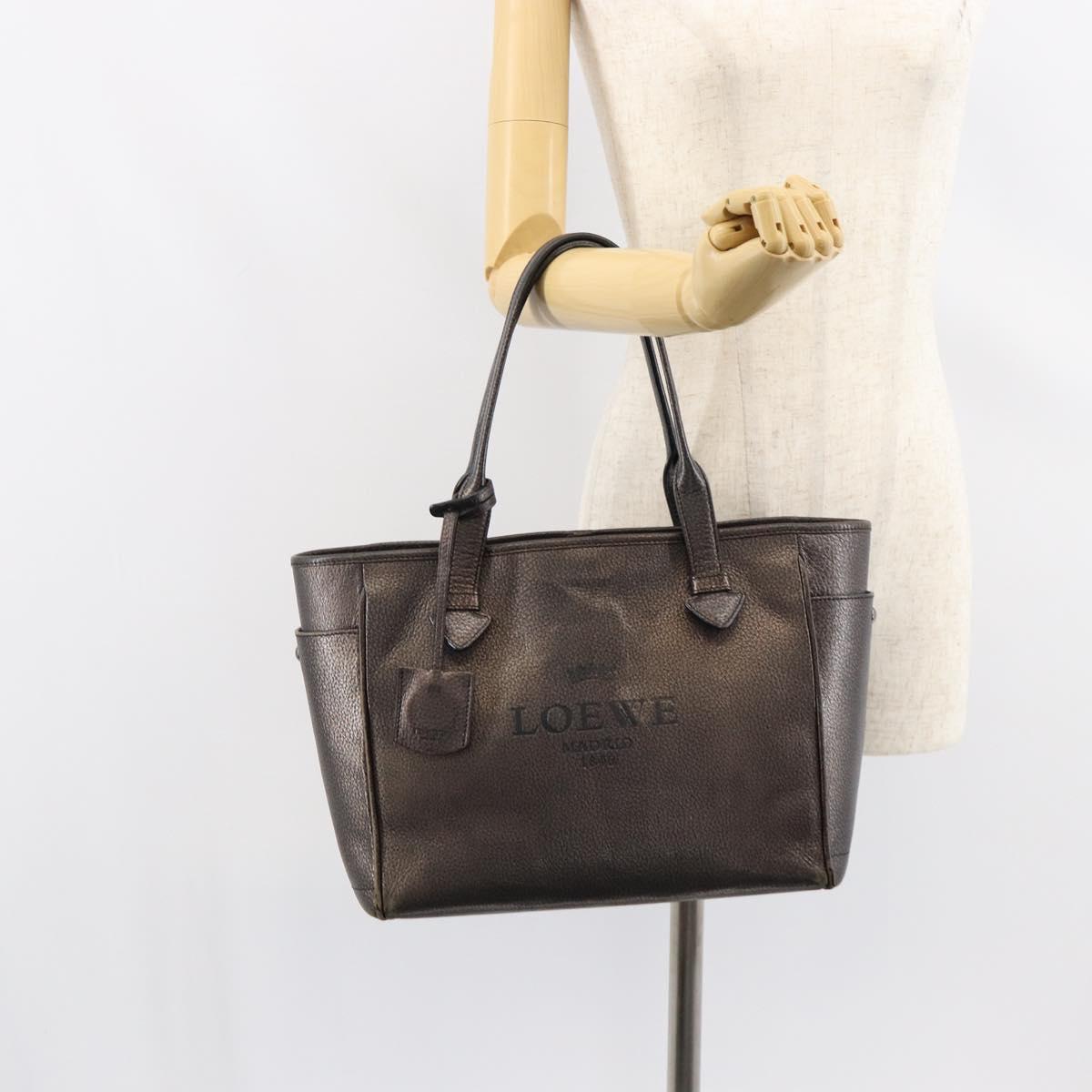 LOEWE Hand Bag Leather Black Auth ep11530