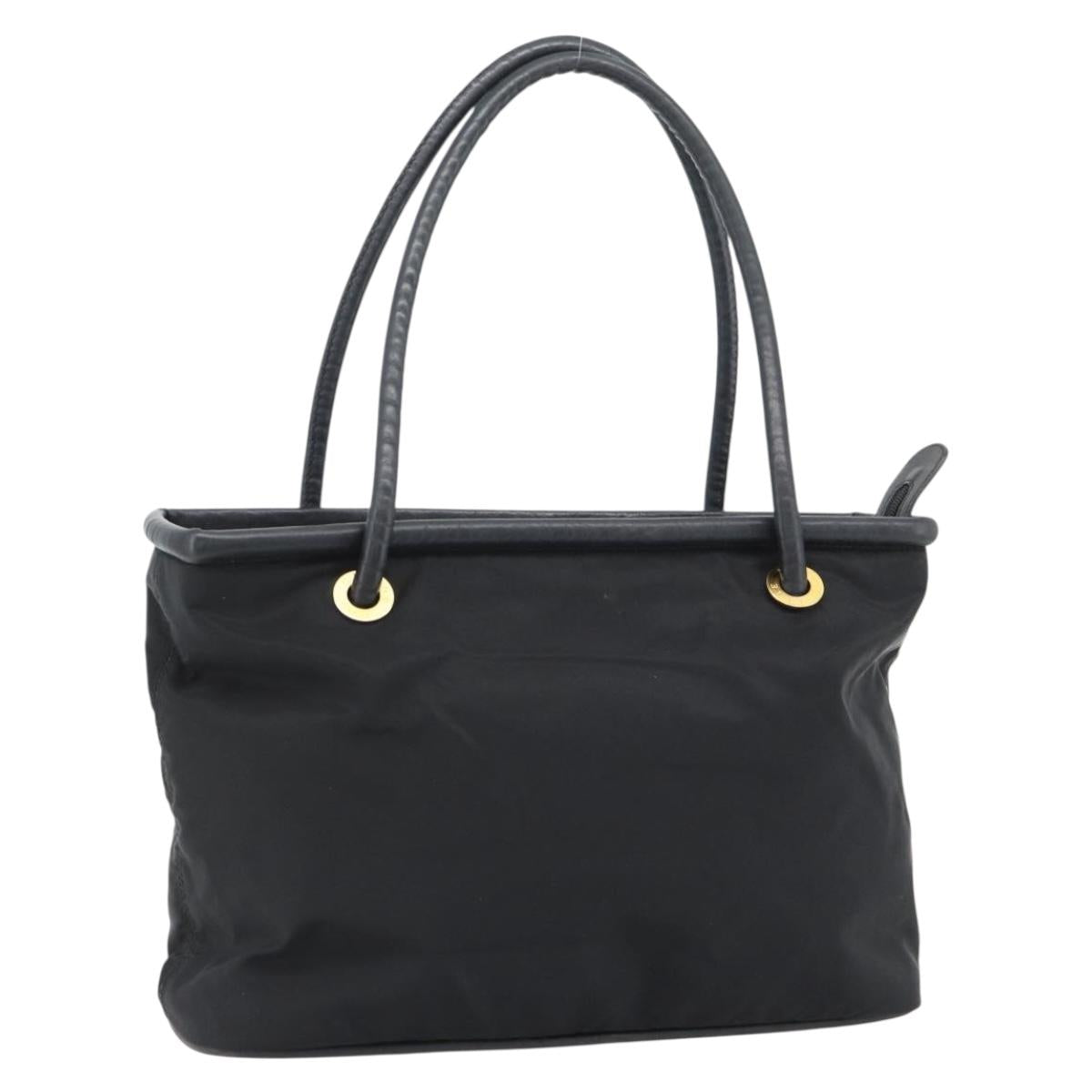 CELINE Tote Bag Nylon Leather Black Gold Auth ep11537