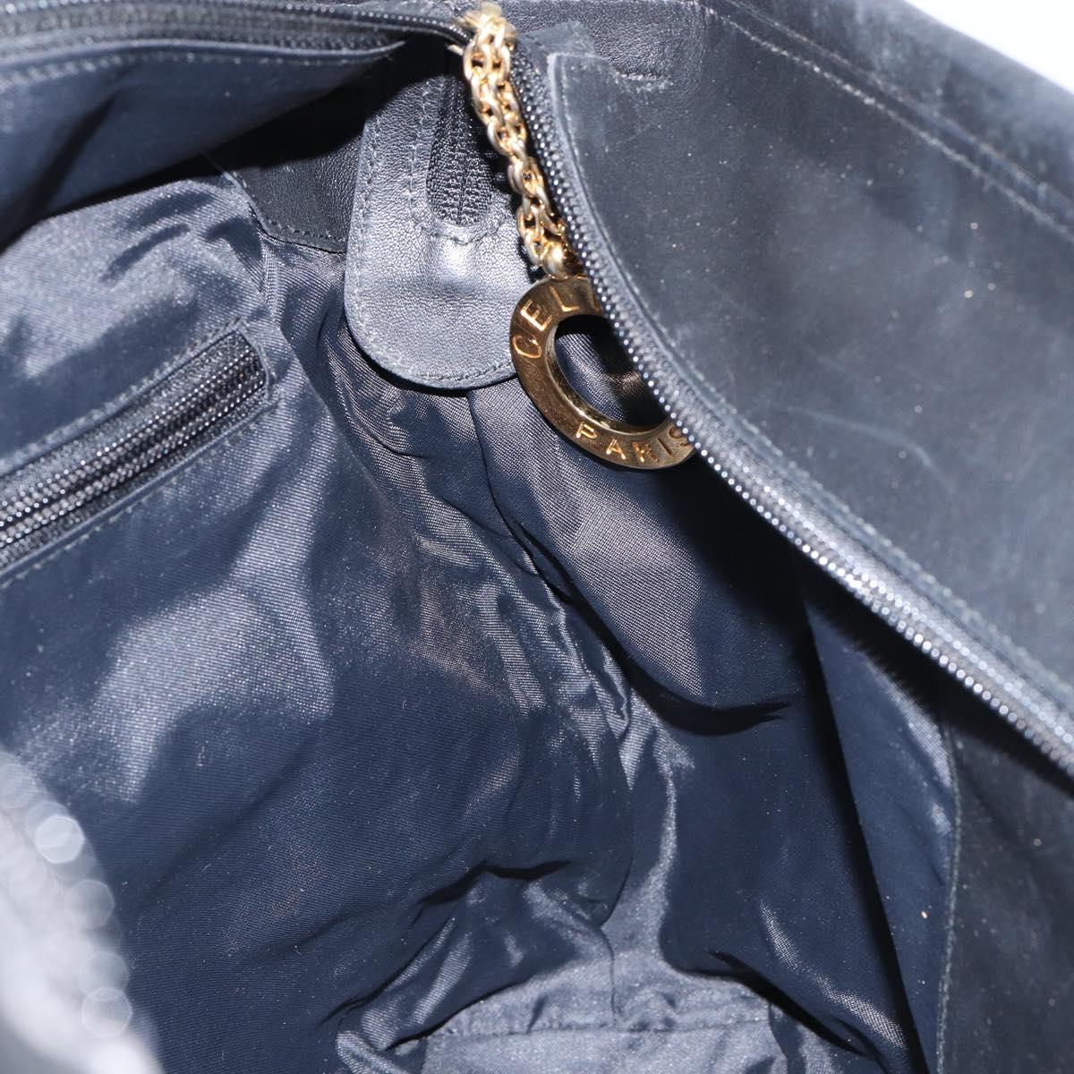 CELINE Tote Bag Nylon Leather Black Gold Auth ep11537