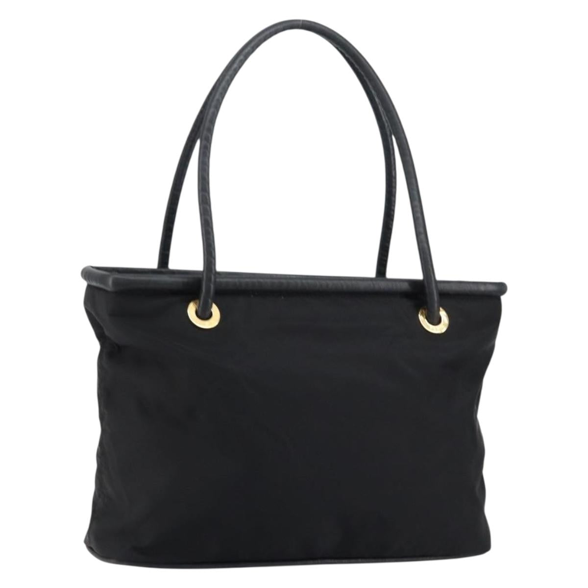 CELINE Tote Bag Nylon Leather Black Gold Auth ep11537