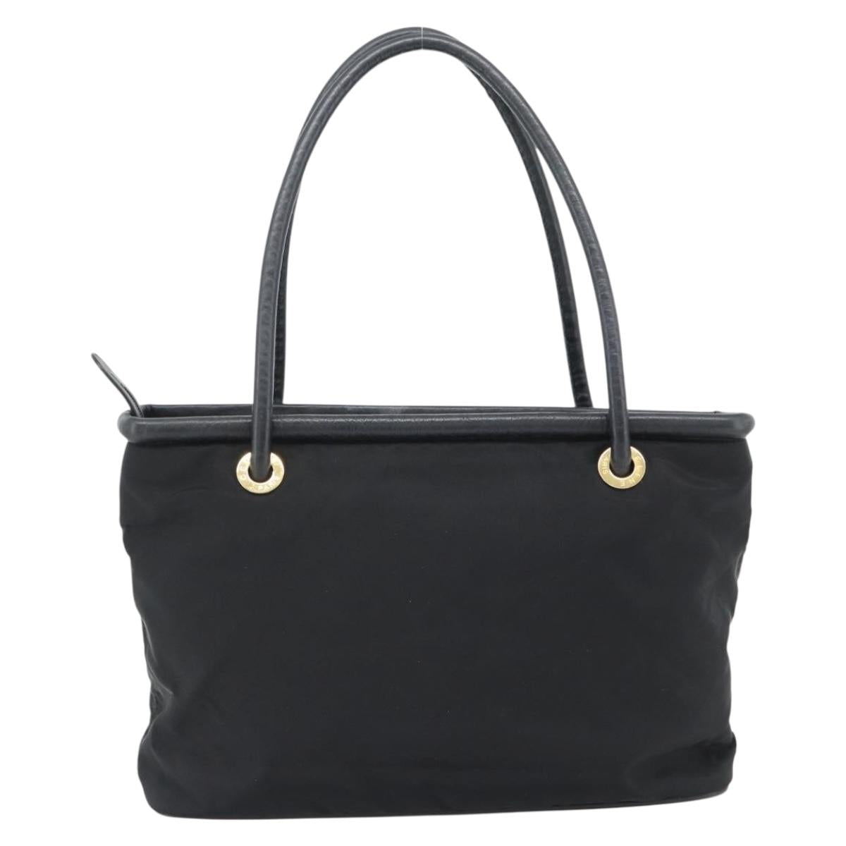 CELINE Tote Bag Nylon Leather Black Gold Auth ep11537