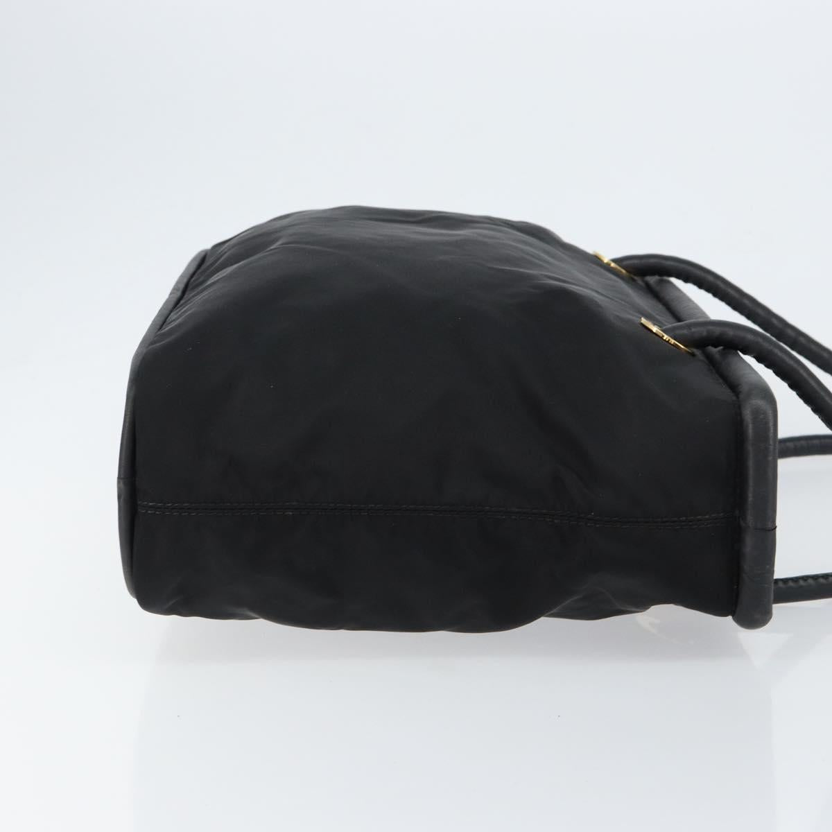 CELINE Tote Bag Nylon Leather Black Gold Auth ep11537