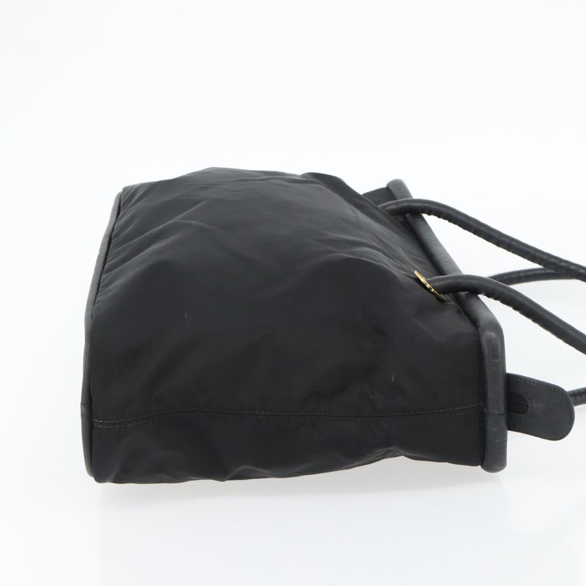 CELINE Tote Bag Nylon Leather Black Gold Auth ep11537