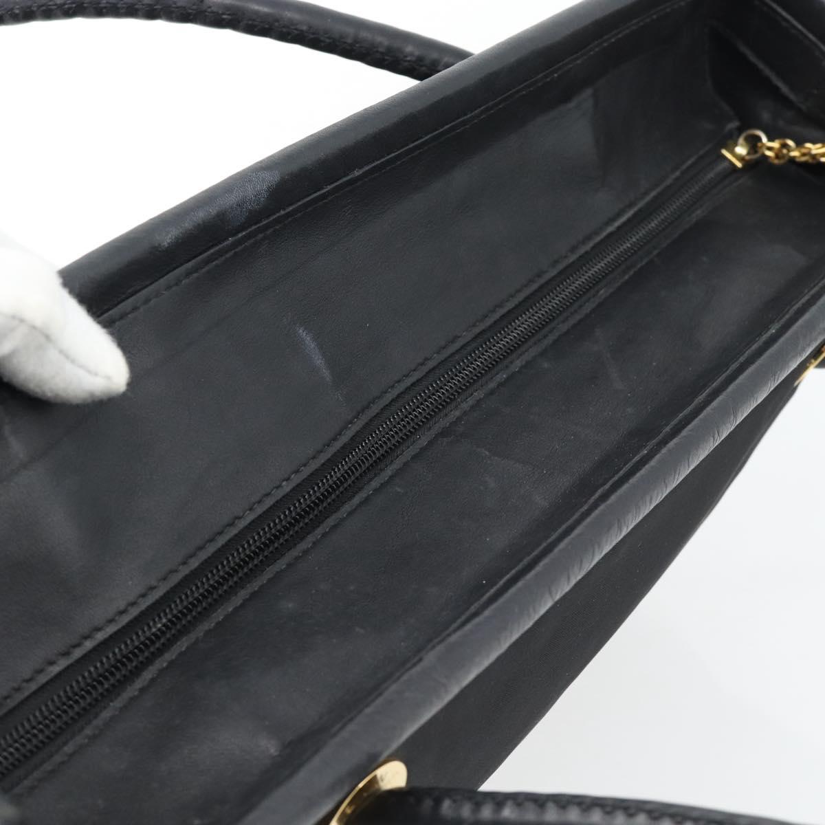 CELINE Tote Bag Nylon Leather Black Gold Auth ep11537