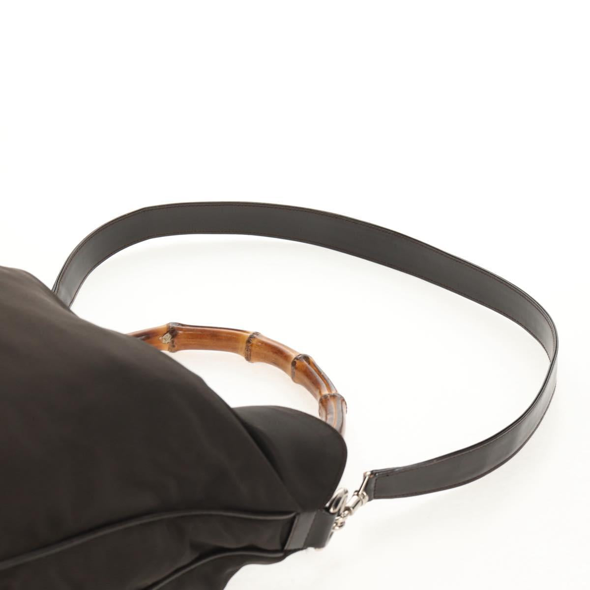 GUCCI Bamboo Hand Bag Nylon 2way Brown Silver 001 1577 Auth ep11538