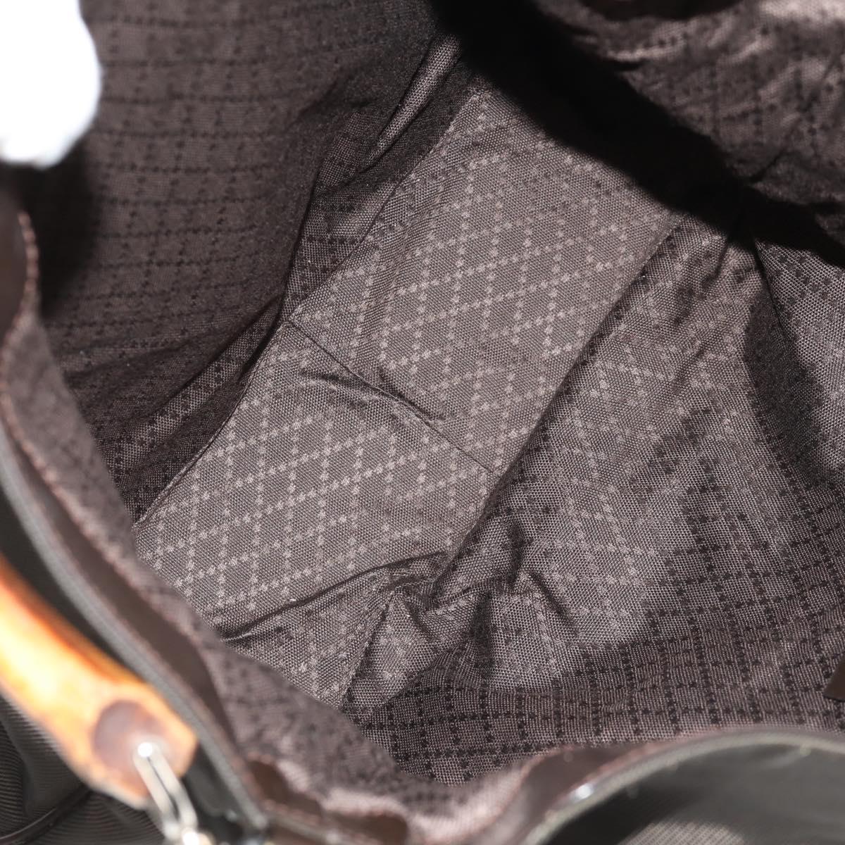 GUCCI Bamboo Hand Bag Nylon 2way Brown Silver 001 1577 Auth ep11538