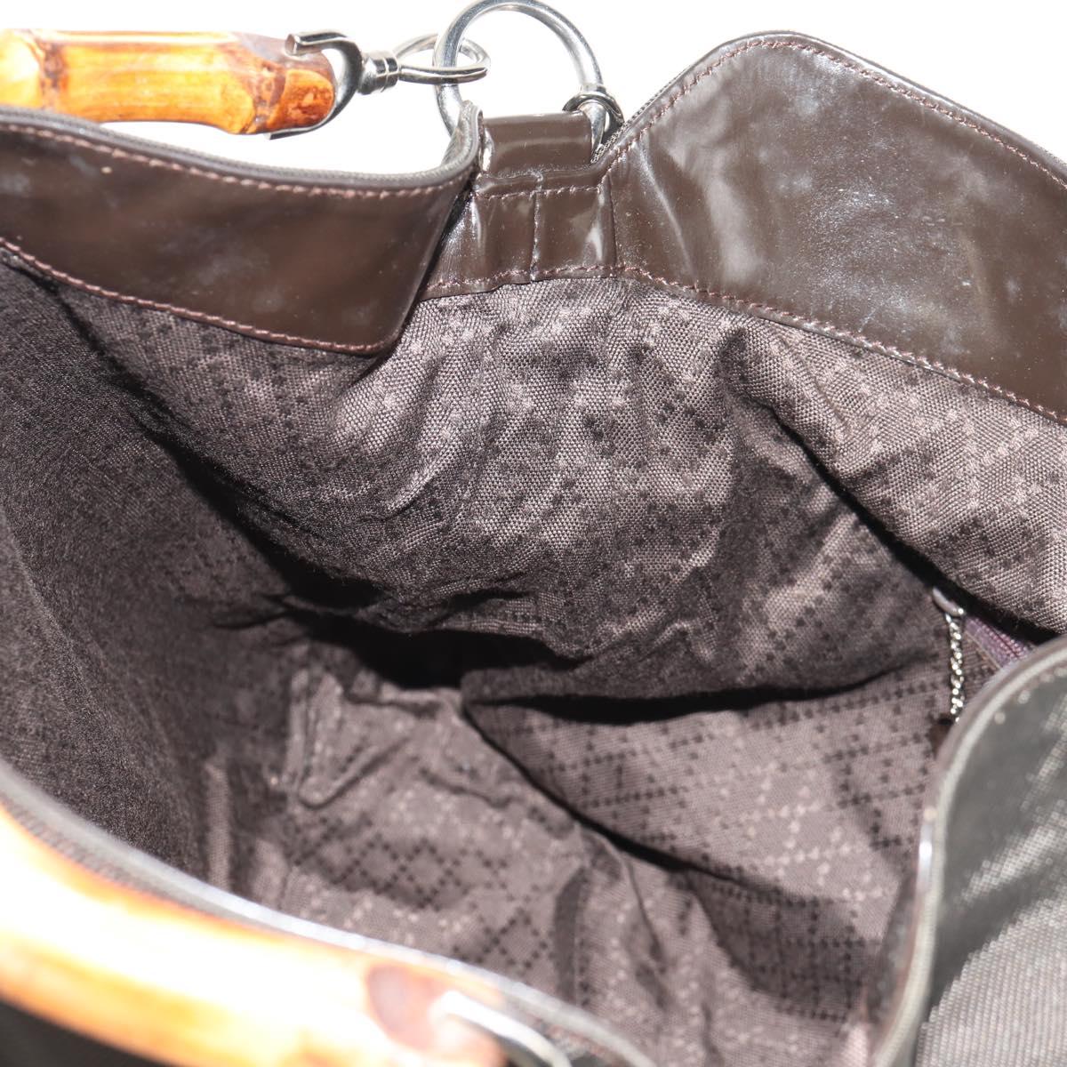 GUCCI Bamboo Hand Bag Nylon 2way Brown Silver 001 1577 Auth ep11538