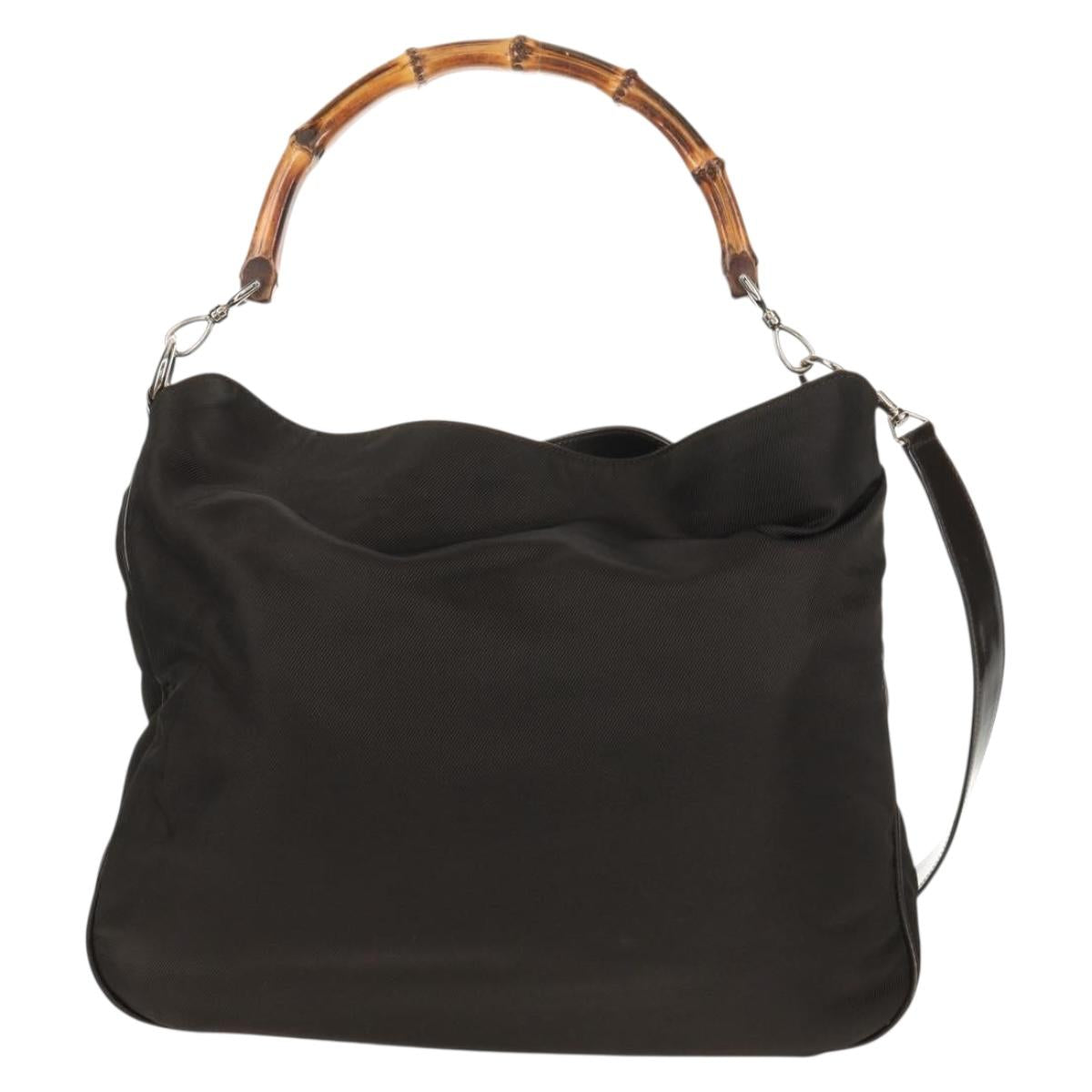 GUCCI Bamboo Hand Bag Nylon 2way Brown Silver 001 1577 Auth ep11538