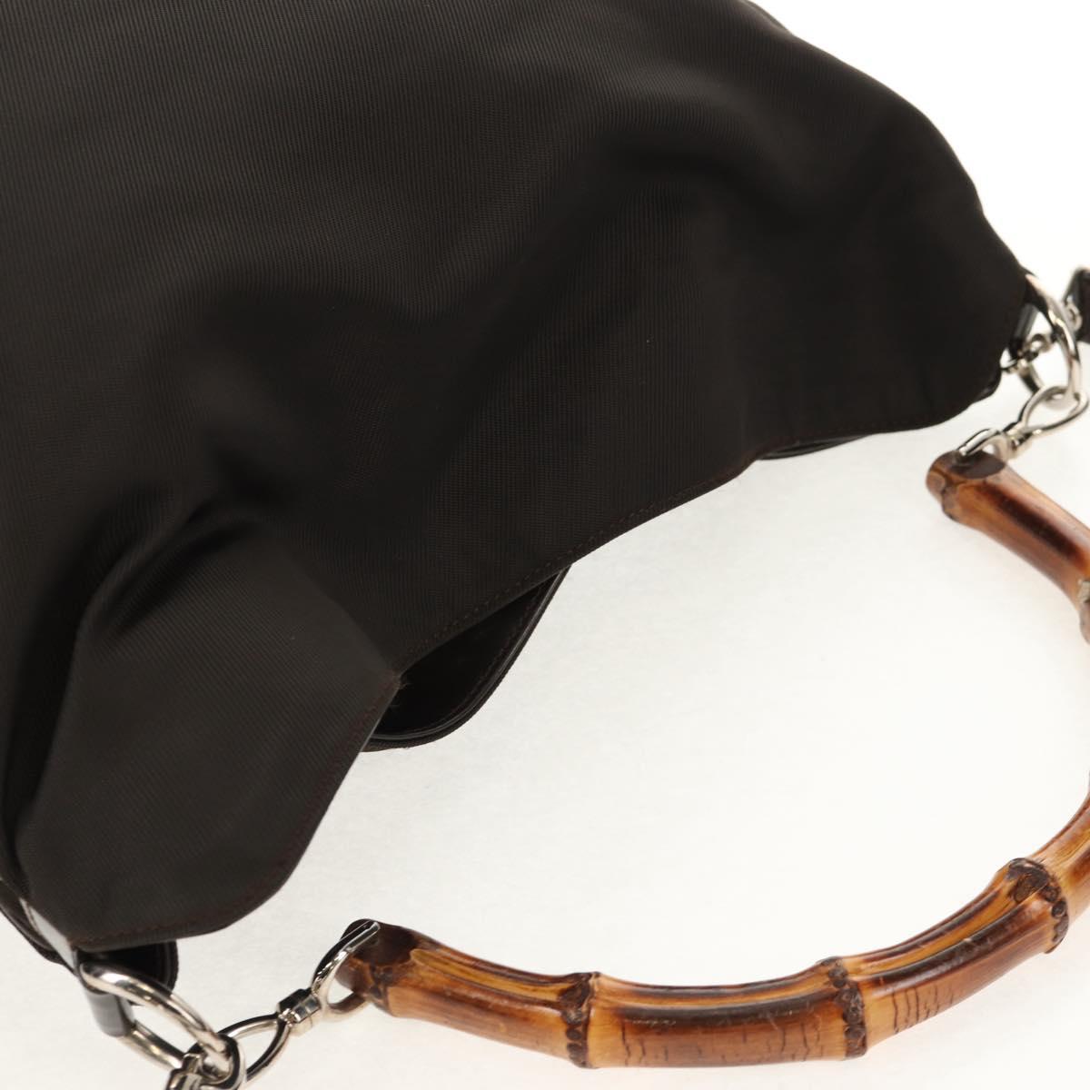 GUCCI Bamboo Hand Bag Nylon 2way Brown Silver 001 1577 Auth ep11538