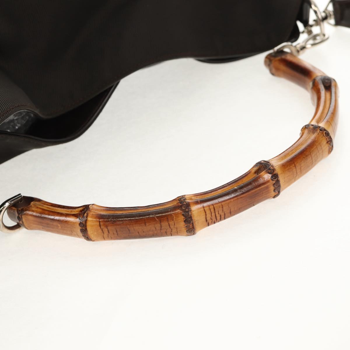 GUCCI Bamboo Hand Bag Nylon 2way Brown Silver 001 1577 Auth ep11538