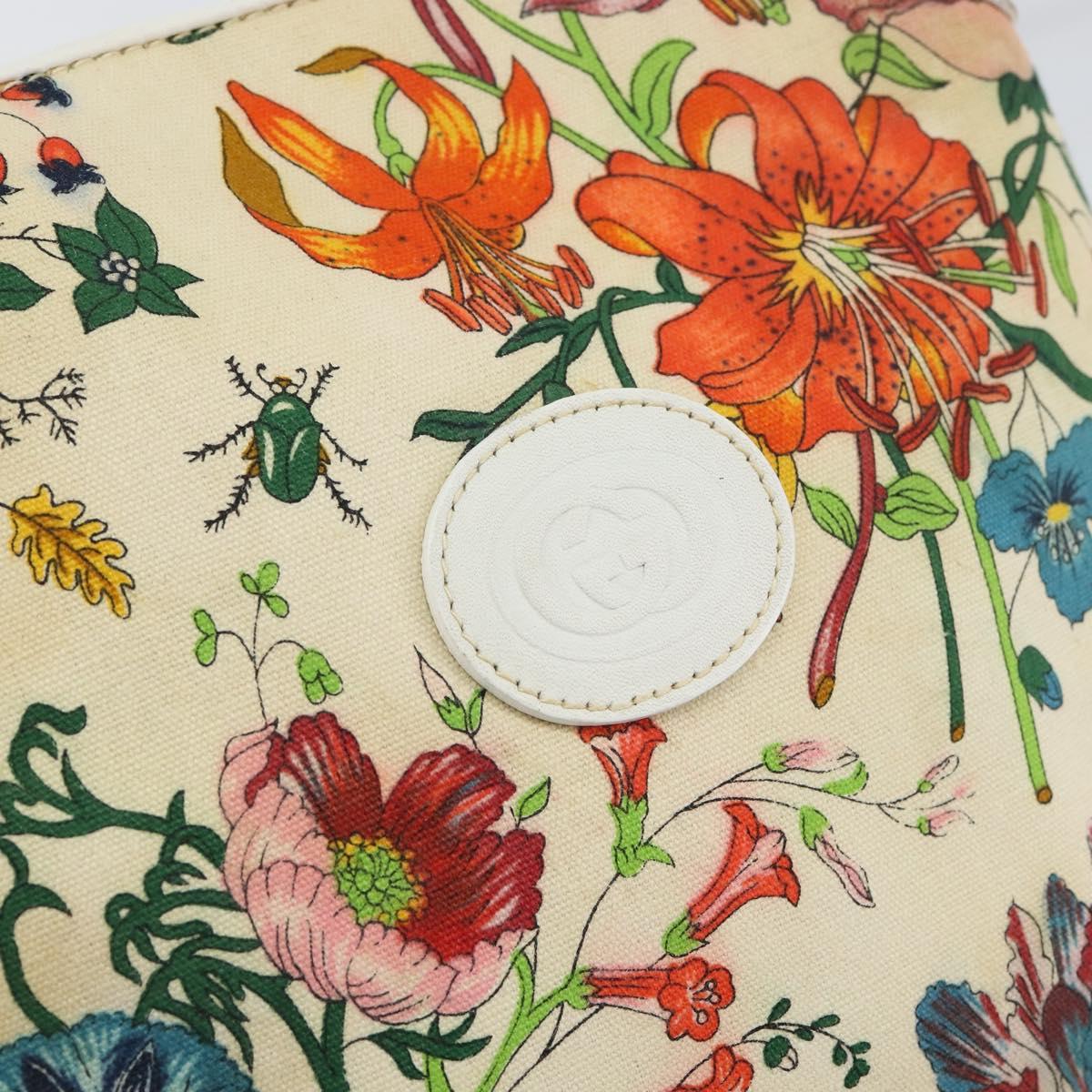 GUCCI Botanical Shoulder Bag Canvas Leather White Gold 007 115 1093 Auth ep11546