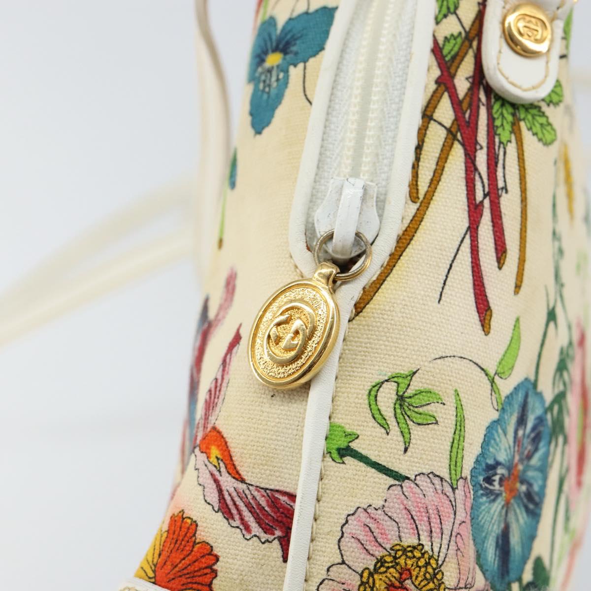 GUCCI Botanical Shoulder Bag Canvas Leather White Gold 007 115 1093 Auth ep11546