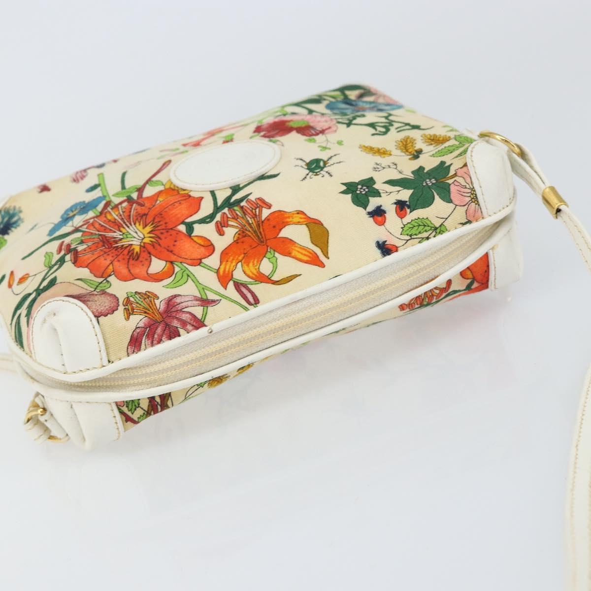 GUCCI Botanical Shoulder Bag Canvas Leather White Gold 007 115 1093 Auth ep11546
