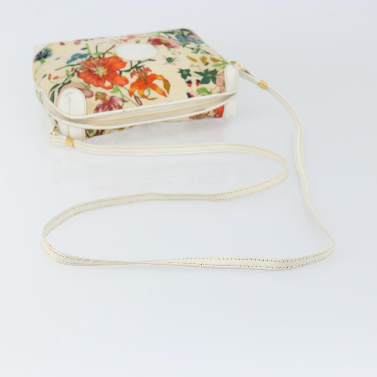 GUCCI Botanical Shoulder Bag Canvas Leather White Gold 007 115 1093 Auth ep11546
