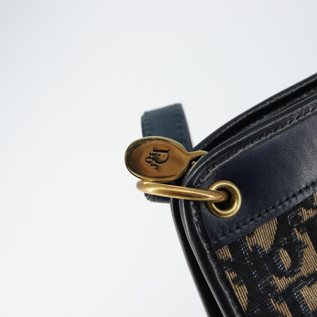 Christian Dior Trotter Canvas Shoulder Bag Navy Gold Auth ep11547