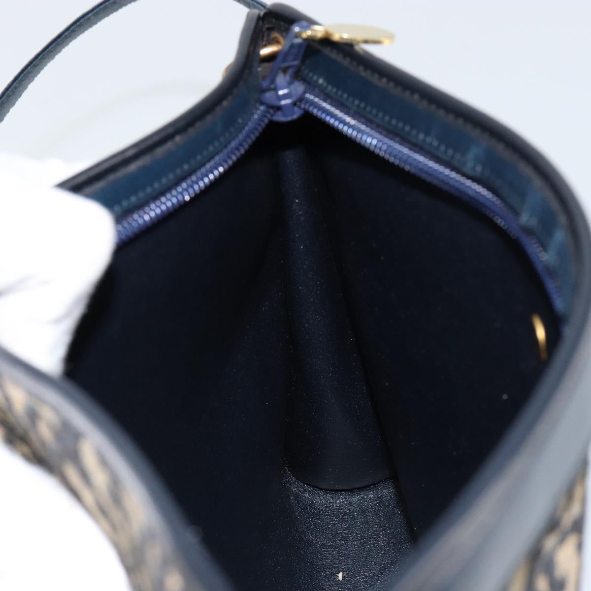 Christian Dior Trotter Canvas Shoulder Bag Navy Gold Auth ep11547