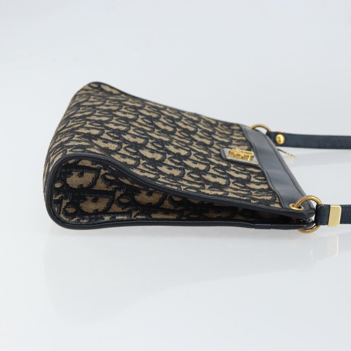 Christian Dior Trotter Canvas Shoulder Bag Navy Gold Auth ep11547