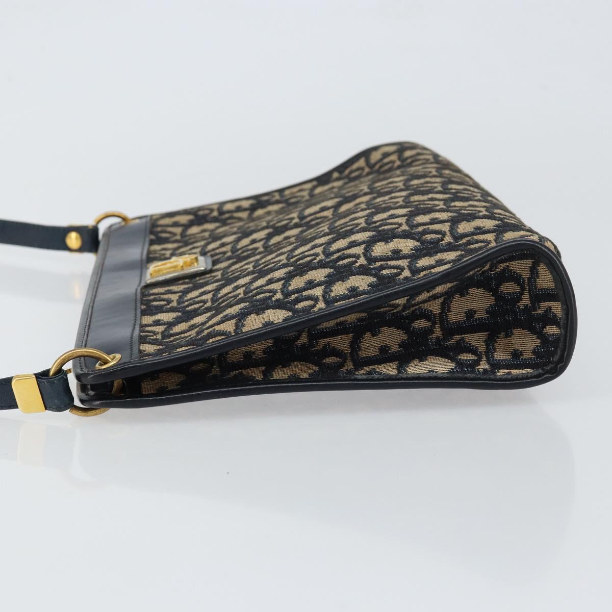Christian Dior Trotter Canvas Shoulder Bag Navy Gold Auth ep11547