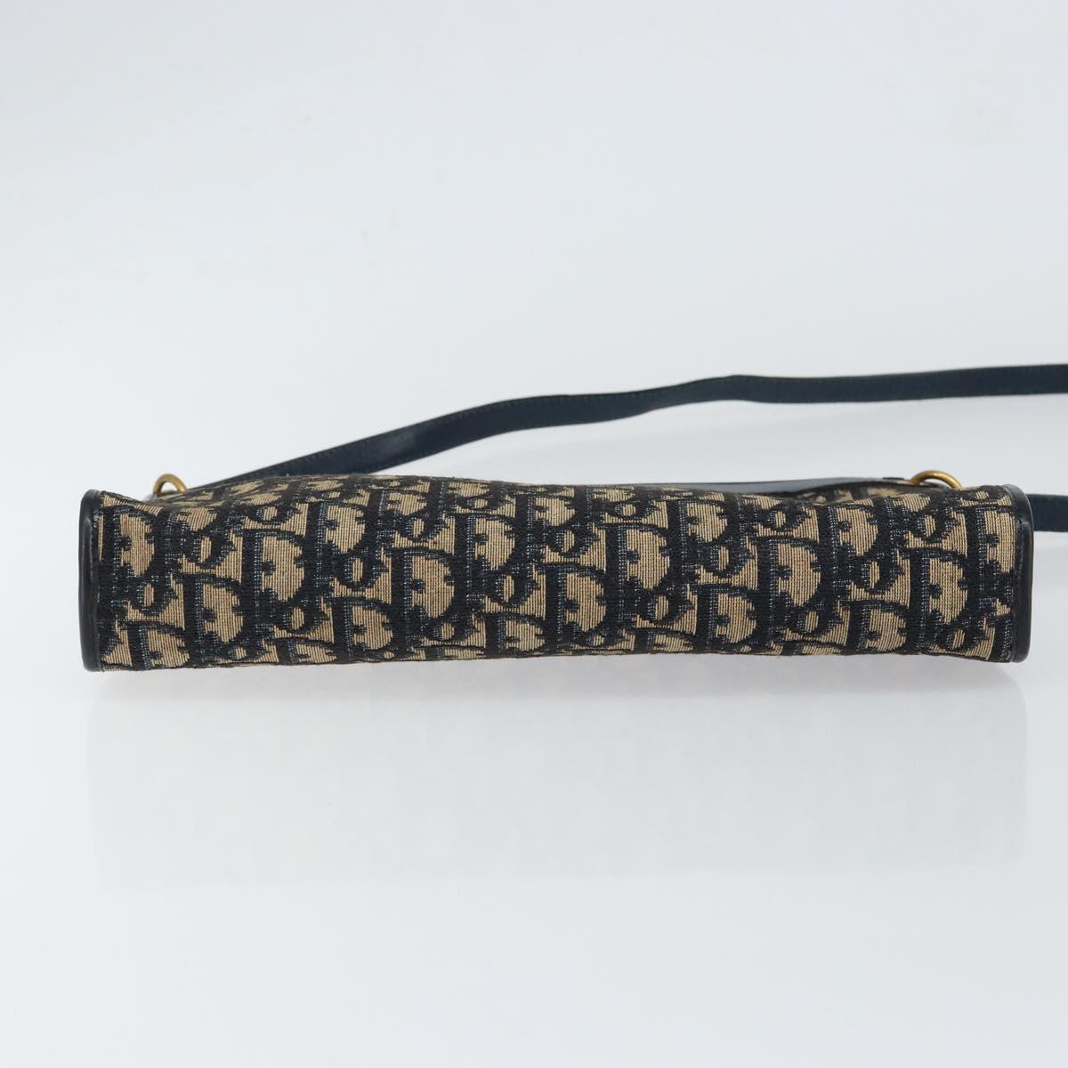 Christian Dior Trotter Canvas Shoulder Bag Navy Gold Auth ep11547