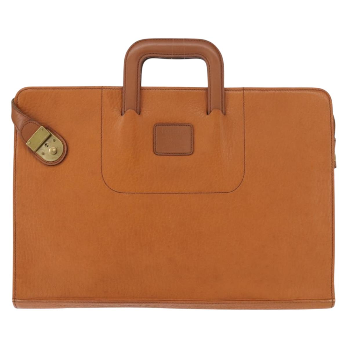 Burberrys Business Bag Leather Brown Gold Auth ep11548