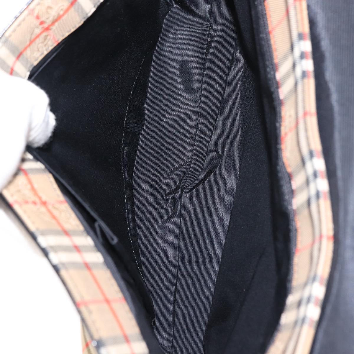 Burberrys Nova Check Shoulder Bag Canvas Leather Beige Black gold Auth ep11549