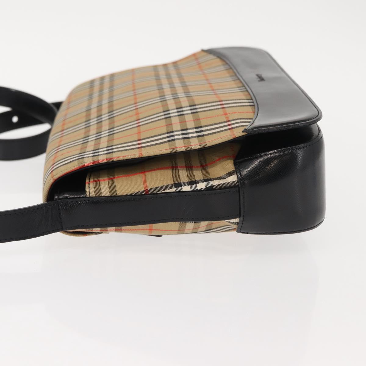 Burberrys Nova Check Shoulder Bag Canvas Leather Beige Black gold Auth ep11549