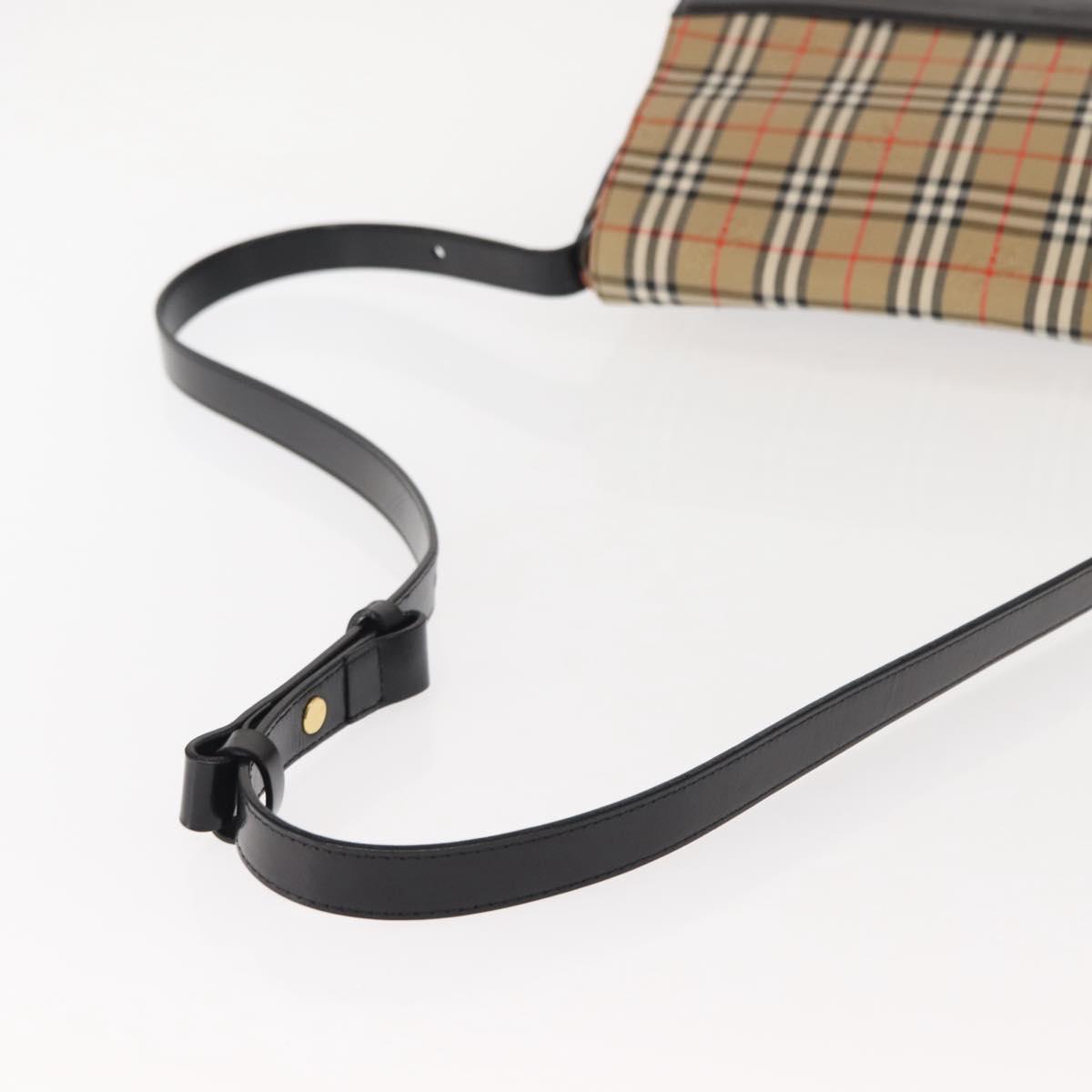 Burberrys Nova Check Shoulder Bag Canvas Leather Beige Black gold Auth ep11549